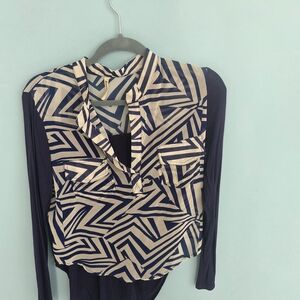 Navy and White Geometric Women's Top